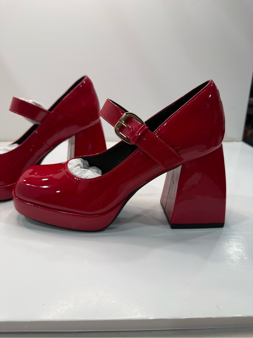 Dream Pairs Red Patent Mary Jane Platform Block Heels